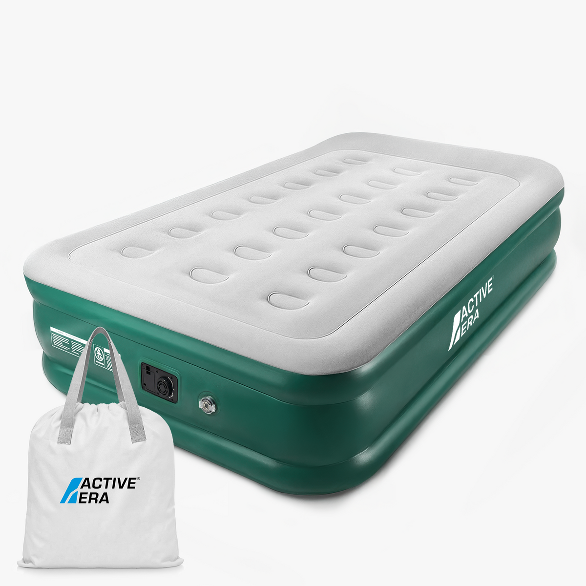 Single Comfort Air Bed with Built-In Electric Pump – Green/White