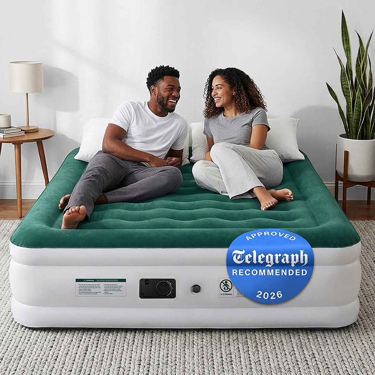 King Size Comfort Plus Air Bed with Built-In Electric Pump – Green/White