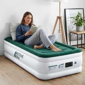 Single Comfort Plus Air Bed with Built-In Electric Pump – Green/White