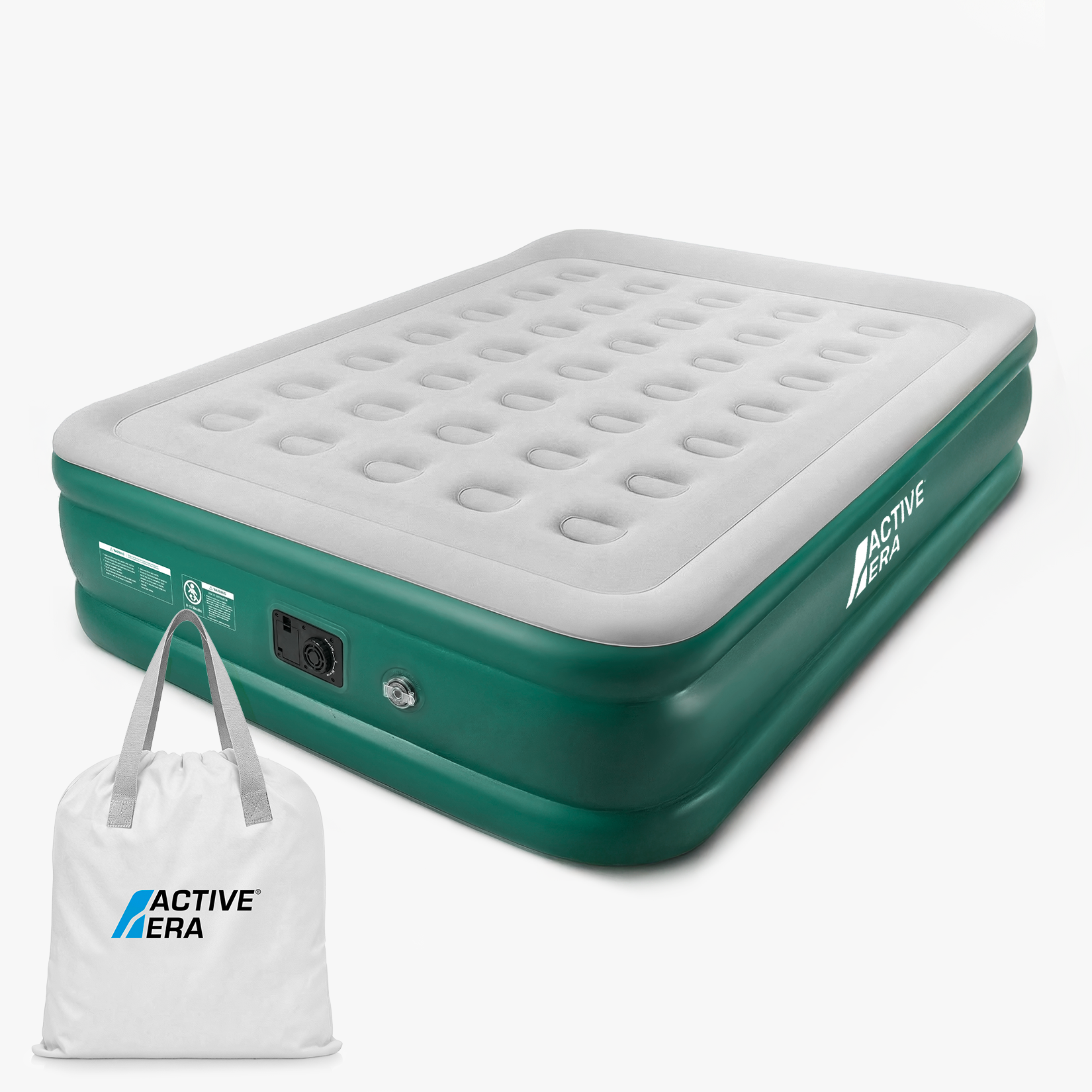 King Size Comfort Air Bed with Built-In Electric Pump – Green/White