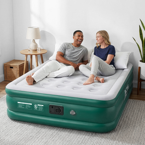 King Size Comfort Air Bed with Built-In Electric Pump – Green/White