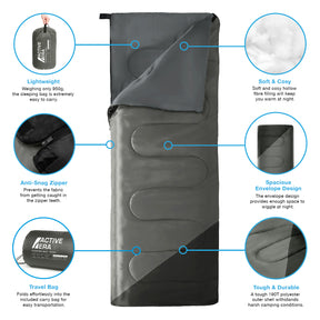 Lightweight Summer Sleeping Bag – 200GSM Compact Envelope Design - 2 Seasons - Black