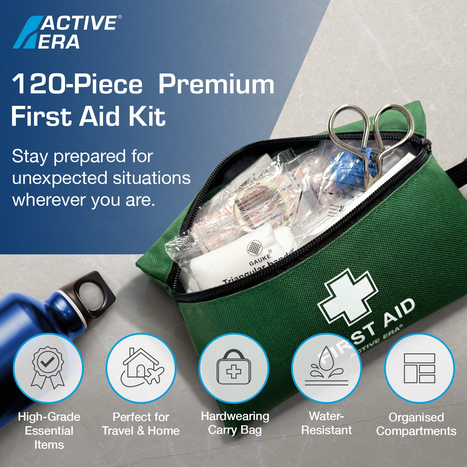 120 Piece Premium First Aid Kit Bag – Green