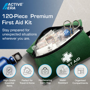 120 Piece Premium First Aid Kit Bag – Green