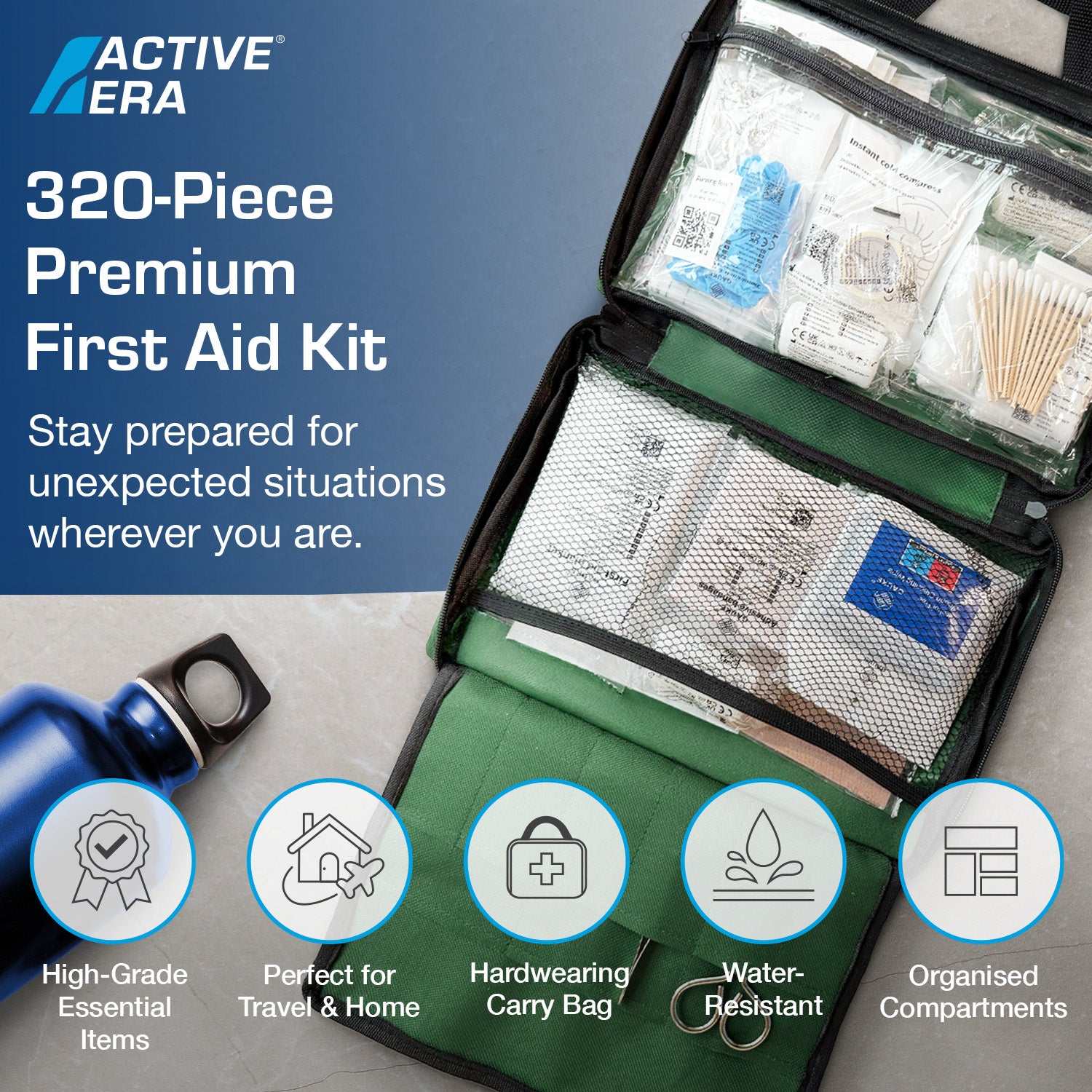 320 Piece Premium First Aid Kit Bag – Green