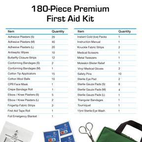 180 Piece Premium First Aid Kit Bag – Green