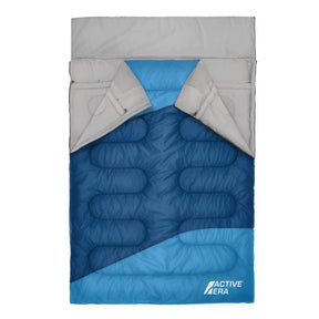 3 Season Double Sleeping Bag – 250GSM with Pillows & Convertible Design - Blue