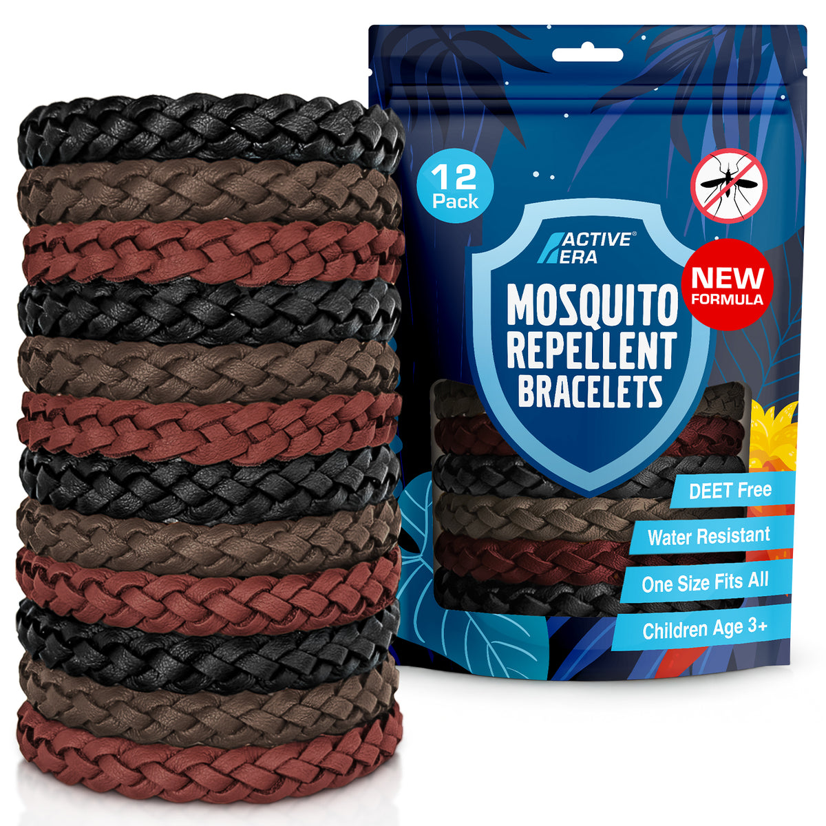 Adventure Mosquito Repellent Bands - 12 Pack - Black, Brown and Red