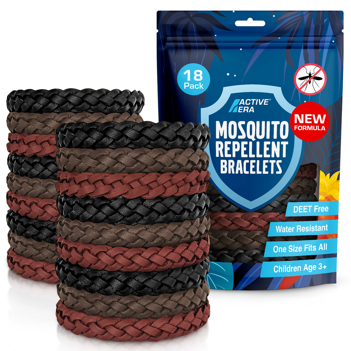 Adventure Mosquito Repellent Bands - 18 Pack - Black, Brown and Red