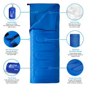 Lightweight Summer Sleeping Bag – 200GSM Compact Envelope Design - 2 Seasons - Blue
