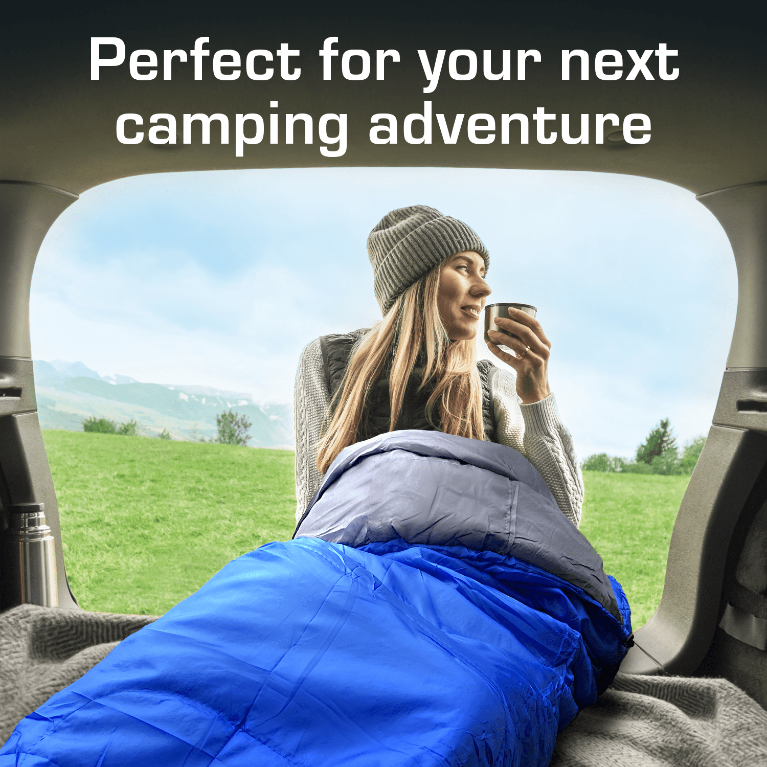 3–4 Season Mummy Sleeping Bag – Extra Warm 300GSM with Hood & Compression Sack - Blue