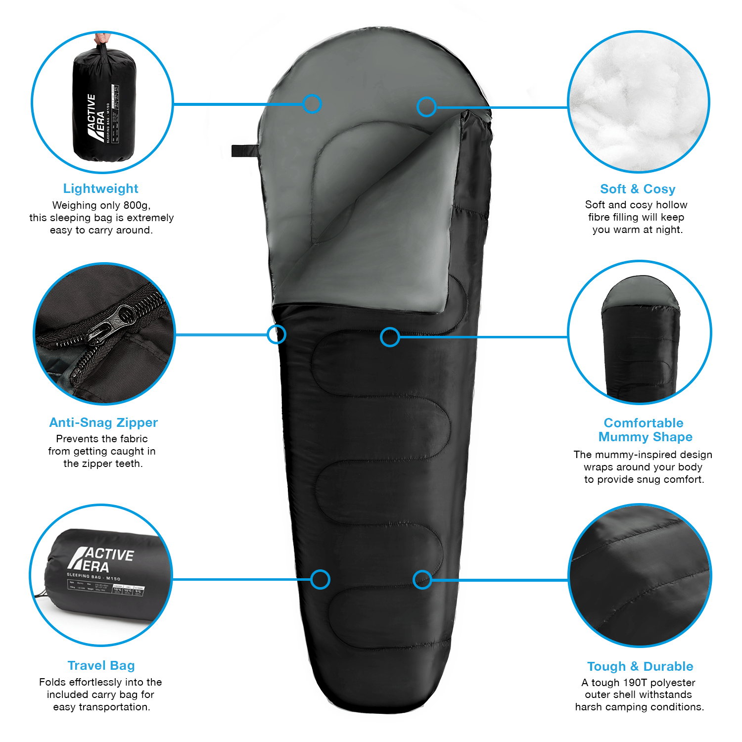 Ultra-Light Mummy Sleeping Bag – 150GSM for Summer Camping & Indoor Use - 2 Seasons