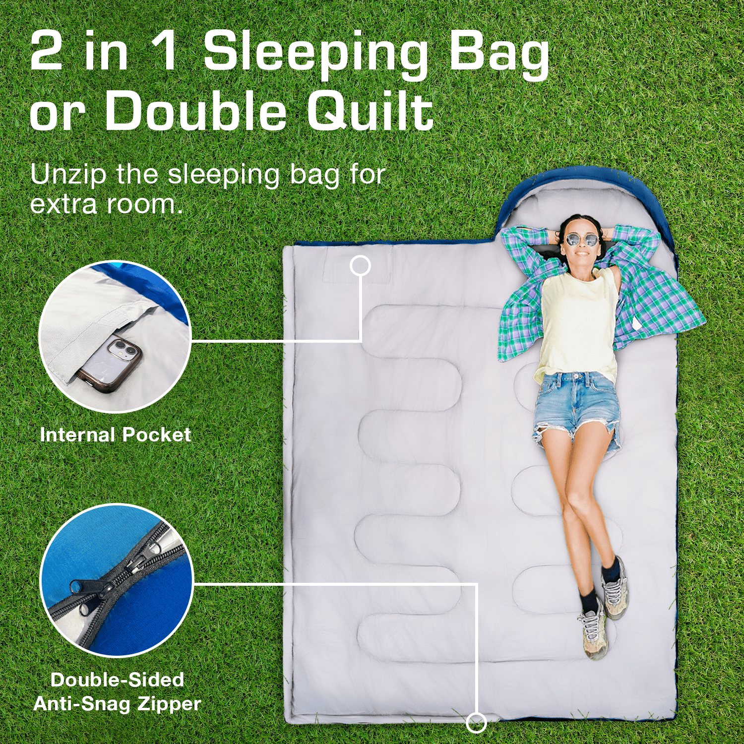 Premium Lightweight Waterproof Sleeping Bag – Compact 250GSM for Mild Weather - Blue
