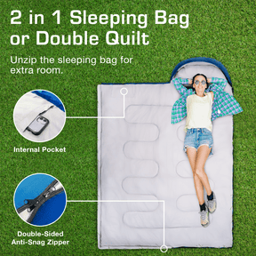 Premium Lightweight Waterproof Sleeping Bag – Compact 250GSM for Mild Weather - Blue