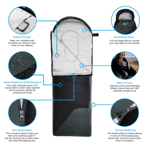 Premium Lightweight Waterproof Sleeping Bag – Compact 250GSM for Mild Weather - Black