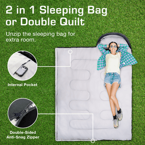 Premium Lightweight Waterproof Sleeping Bag – Compact 250GSM for Mild Weather - Black