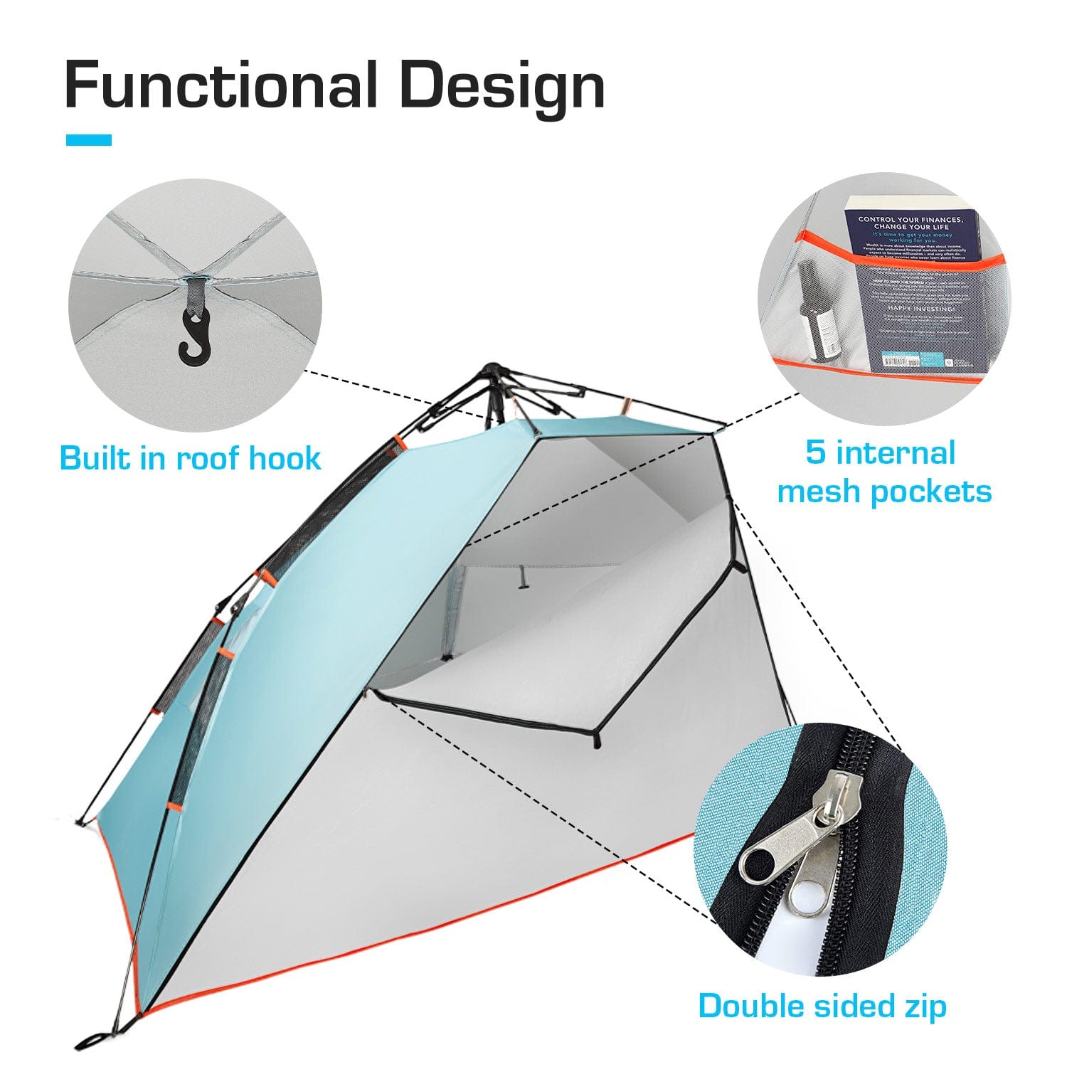 3-4 Person Luxury Beach Tent with UPF 50+ Rated Sun Protection