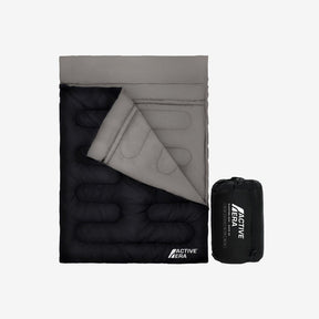 3 Season Double Sleeping Bag – 250GSM with Pillows & Convertible Design - Black