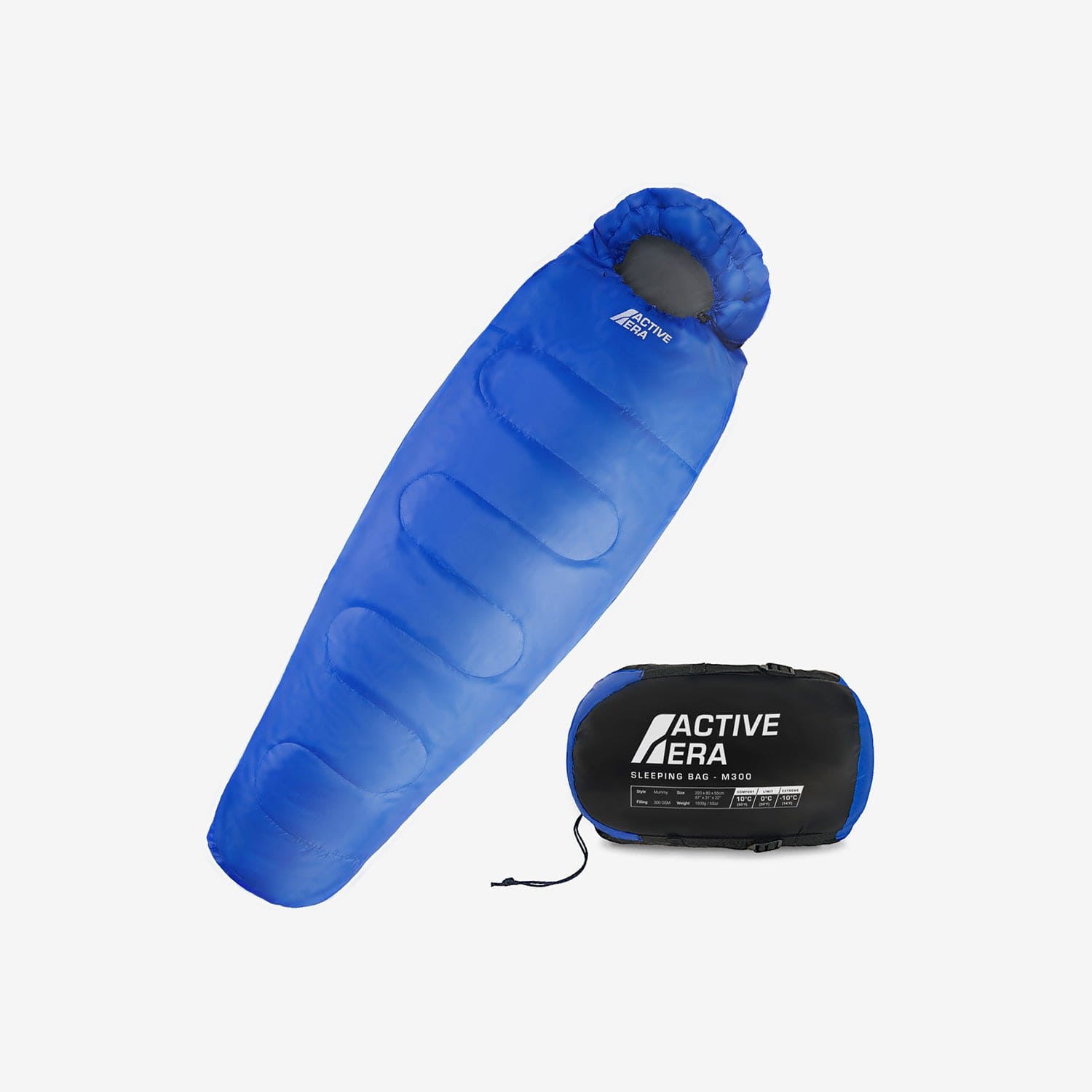3–4 Season Mummy Sleeping Bag – Extra Warm 300GSM with Hood & Compression Sack - Blue