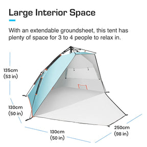 3-4 Person Luxury Beach Tent with UPF 50+ Rated Sun Protection
