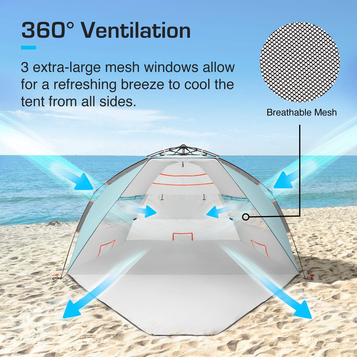 3-4 Person Luxury Beach Tent with UPF 50+ Rated Sun Protection