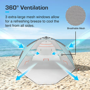 3-4 Person Luxury Beach Tent with UPF 50+ Rated Sun Protection