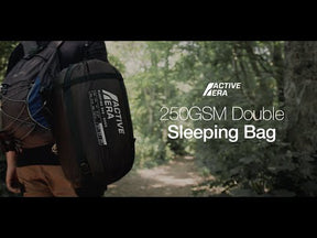 3 Season Double Sleeping Bag – 250GSM with Pillows & Convertible Design - Black